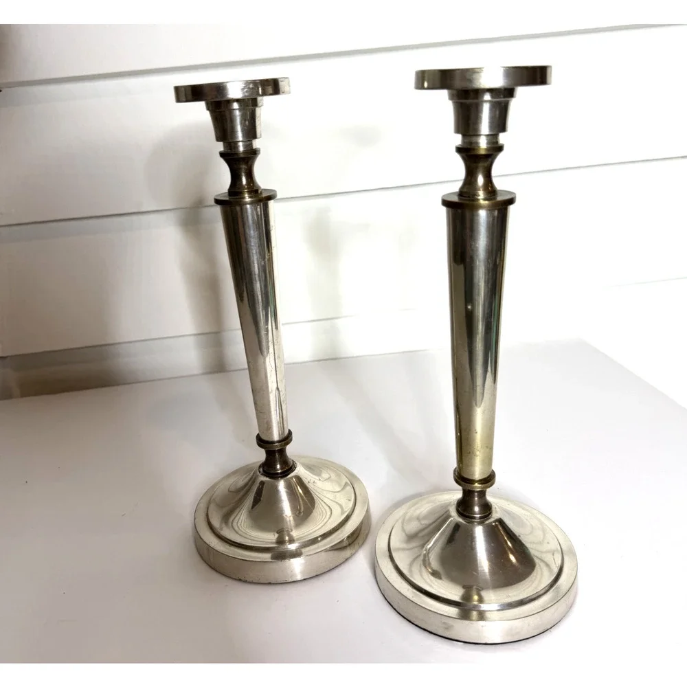 Restoration Hardware Northend Taper Pair of 2 Silver Brass Candle Stick Holders
